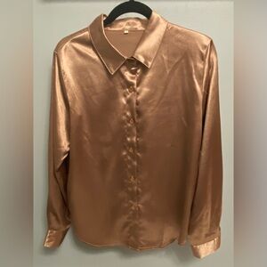 Women’s Long Sleeve Drop Shoulder Button Front Blouse Size Medium